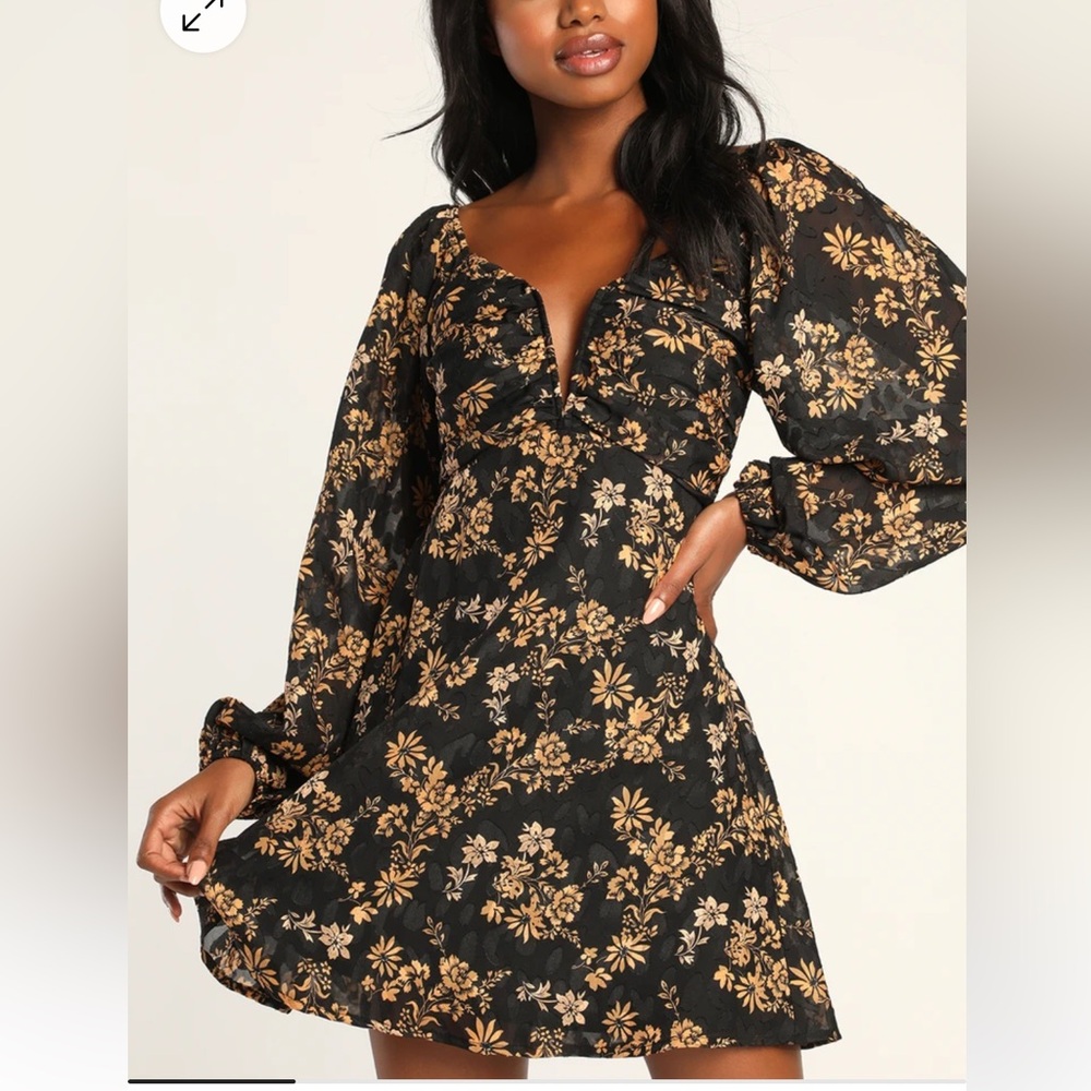 Floral Black and Gold Dress